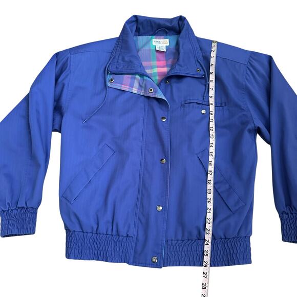 Vintage IZOD Club Women M Windbreaker Jacket Blue Plaid Lining 80s Preppy Retro - Picture 3 of 9